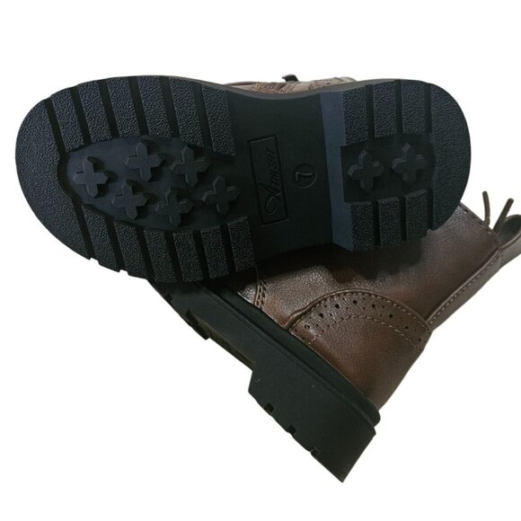 Athlefit Kids Brown Leather Ankle Boots With Side Zipper & Lace-Up Design Size 7 - Picture 2 of 6
